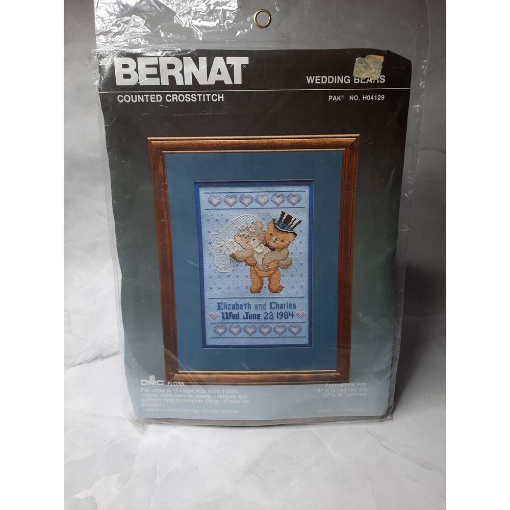 Bernat Counted Cross Stitch Kit Wedding Bears Pak H04129 Vintage 1986